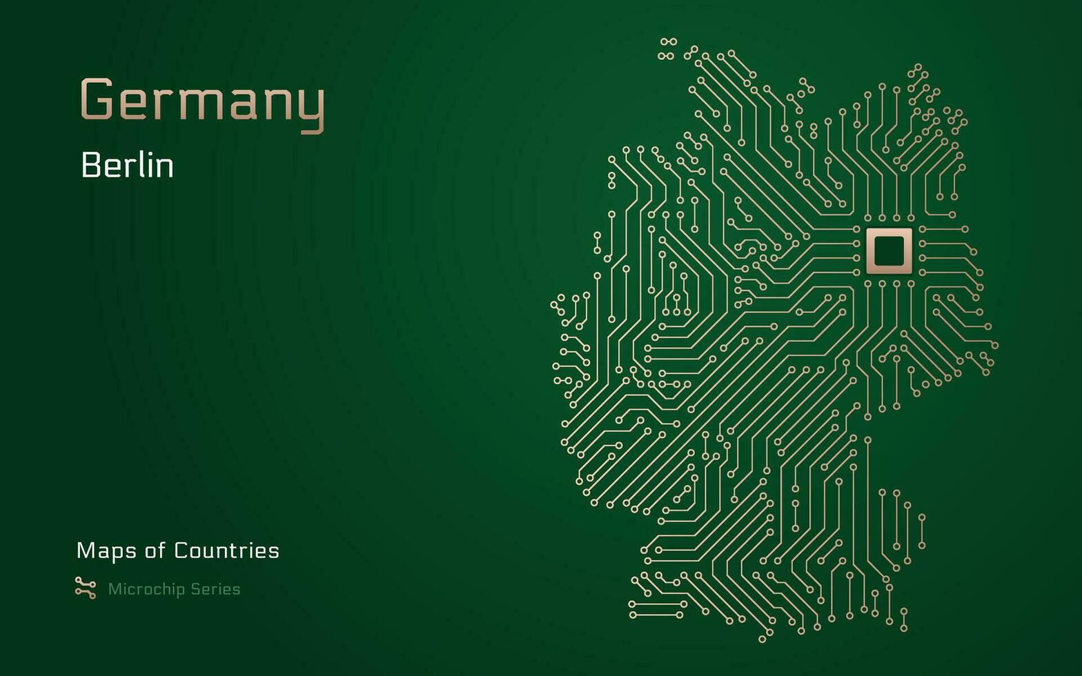 Duitsland kaart met een hoofdstad van berlijn getoond in een microchip patroon met verwerker. e-overheid. wereld landen vector kaarten