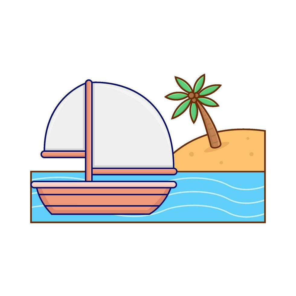 boot in strand met palm boom illustratie vector