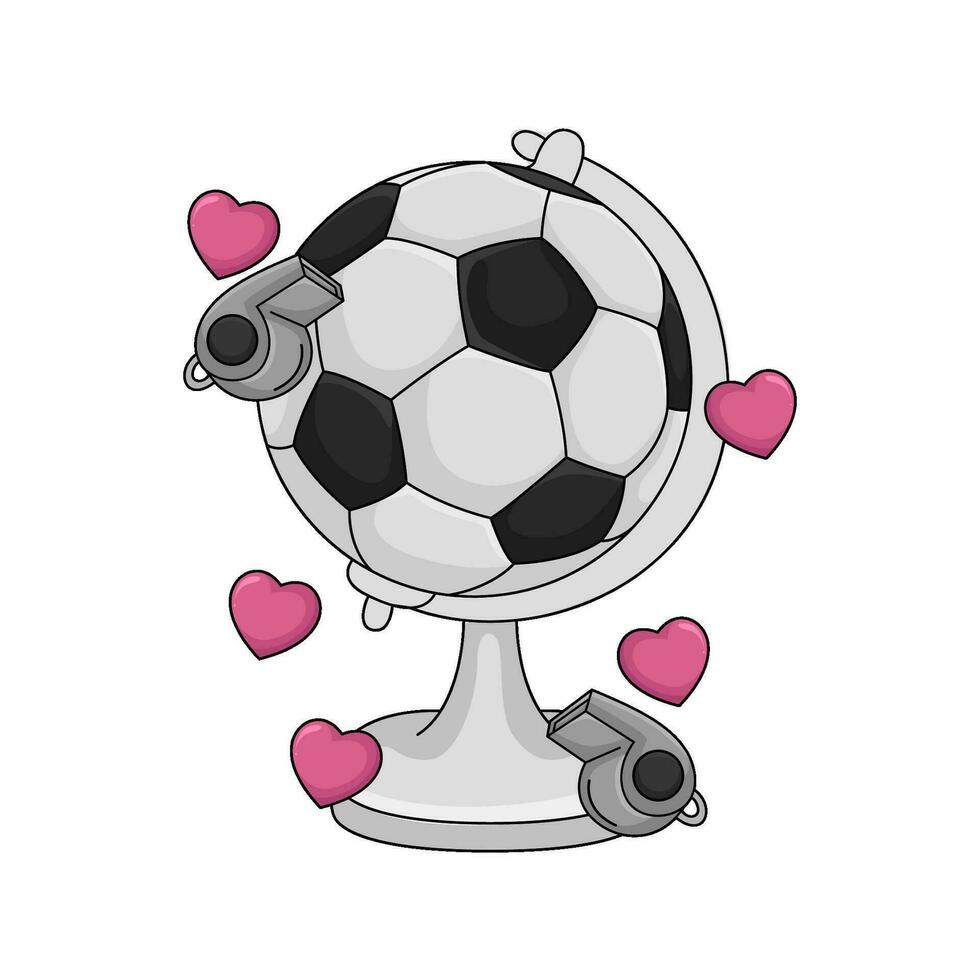 wereldbol voetbal bal, fluiten met liefde illustratie vector