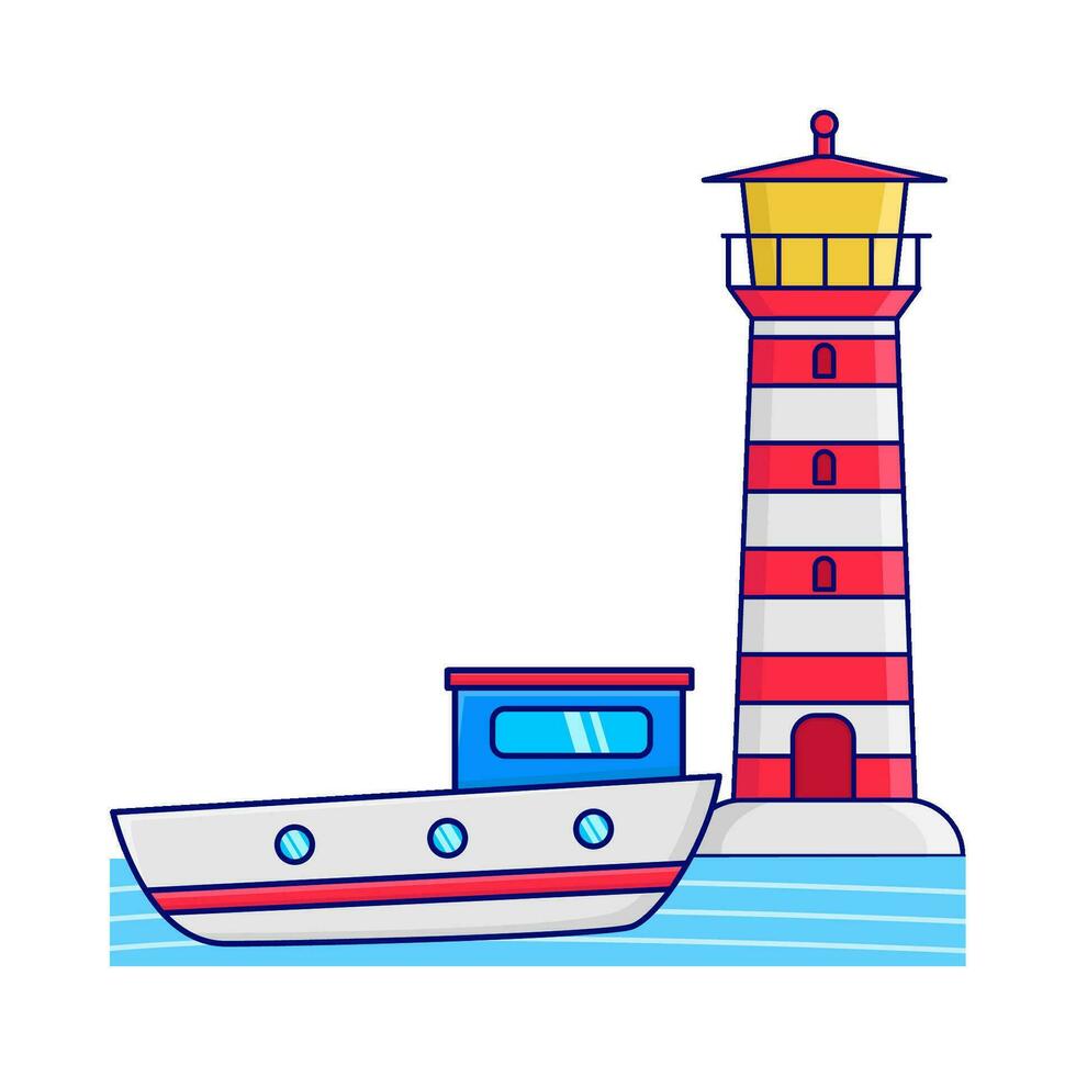 boot in zee met mercusuar illustratie vector