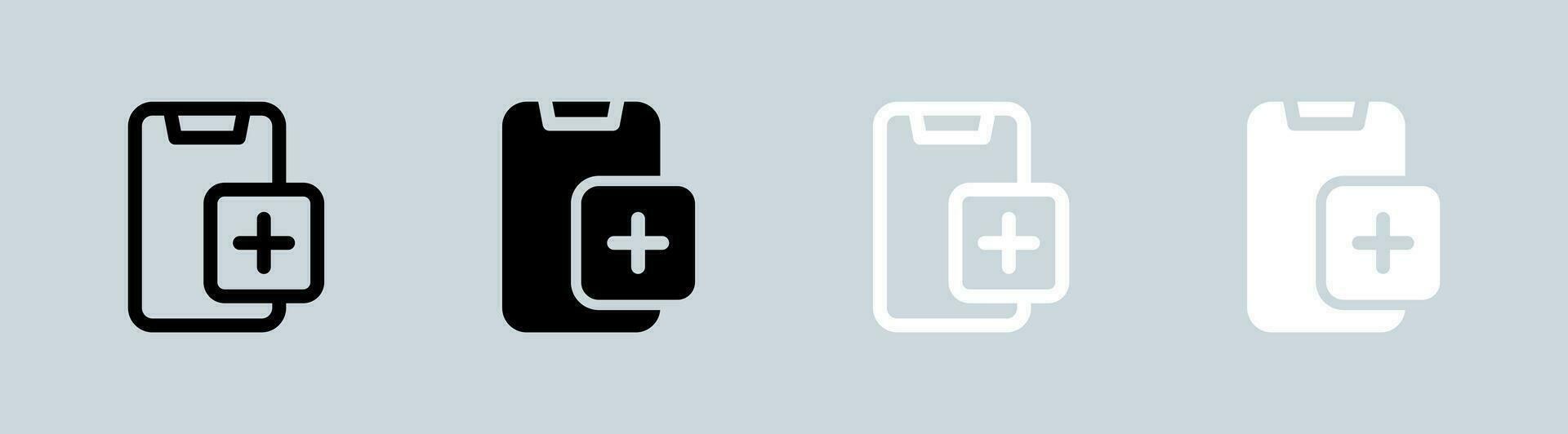 toevoegen apparaat icoon reeks in zwart en wit. telefoon tekens vector illustratie.