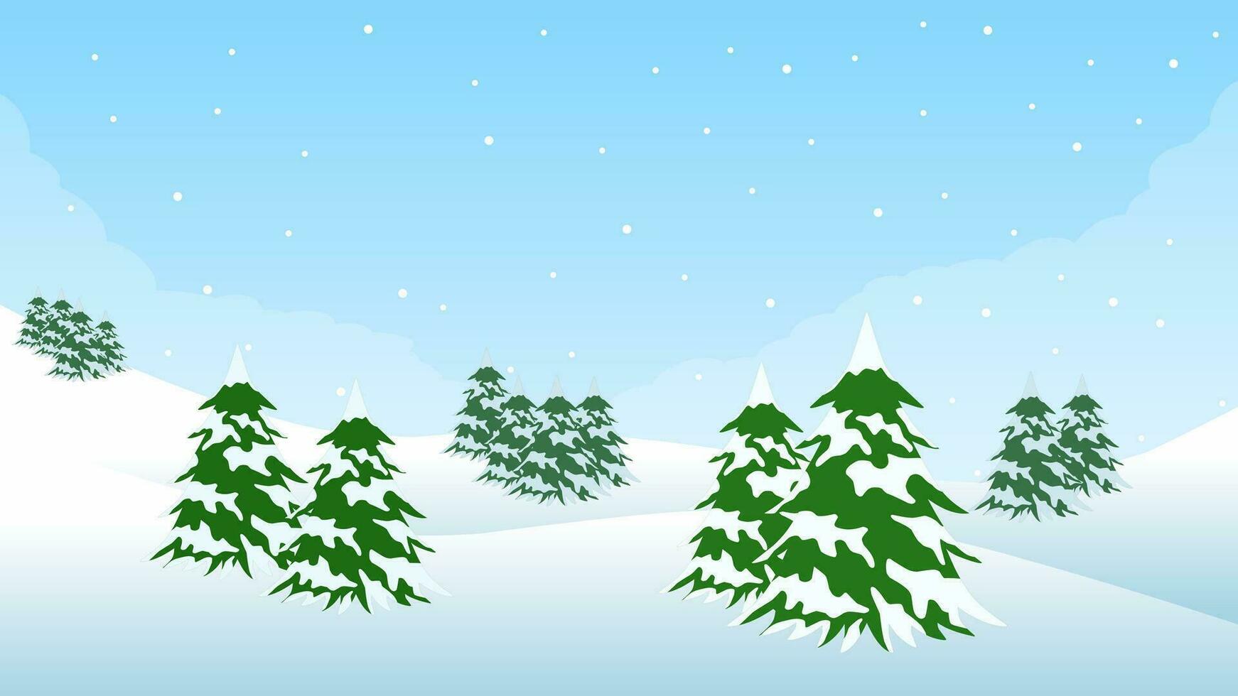 winter pijnboom Woud landschap vector illustratie. landschap van sneeuw gedekt naald- in verkoudheid seizoen. besneeuwd pijnboom Woud landschap voor achtergrond, behang of Kerstmis