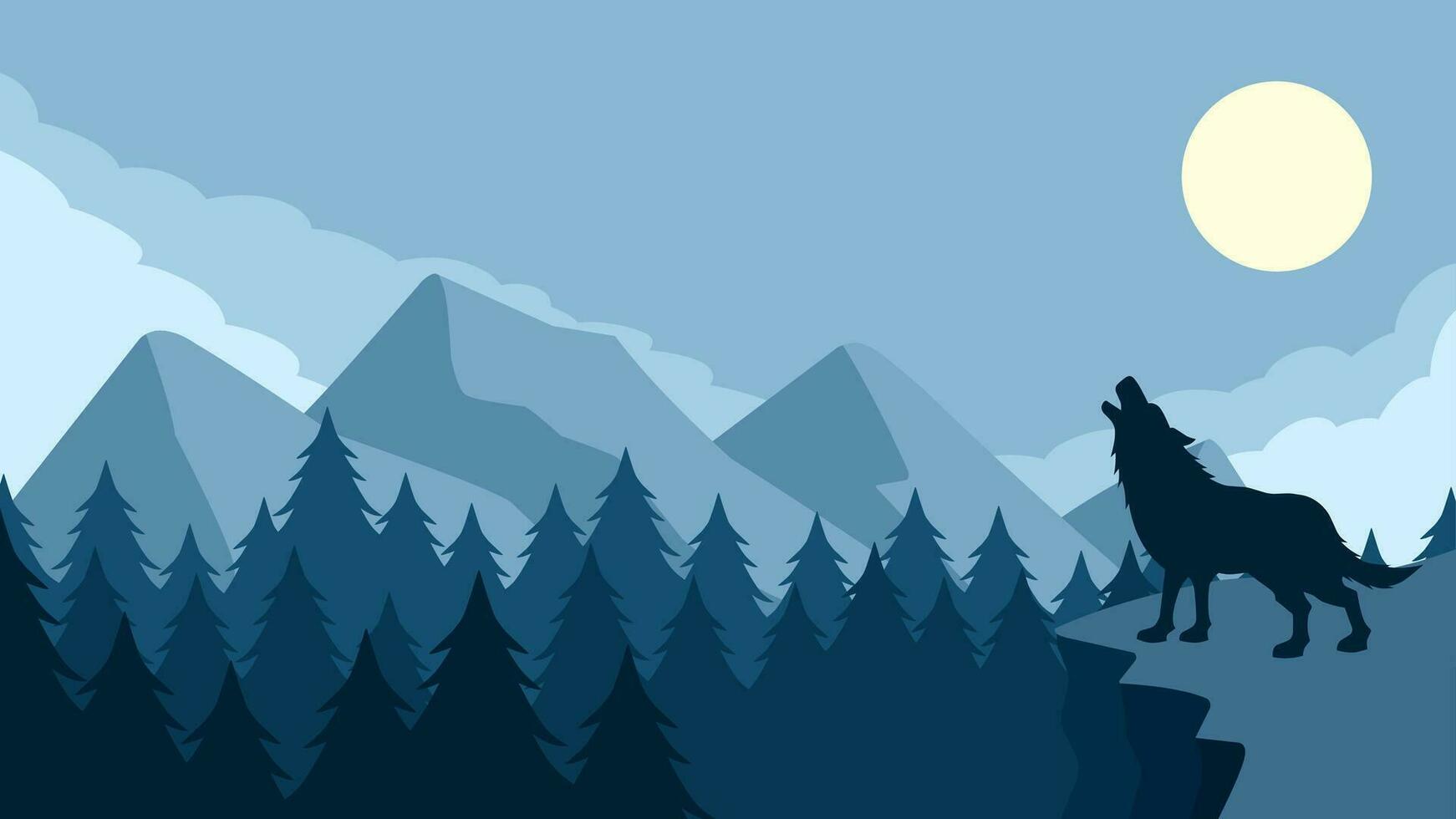 dieren in het wild wolf landschap vector illustratie. landschap van wolf gehuil silhouet in de klif. wolf dieren in het wild landschap voor illustratie, achtergrond of behang