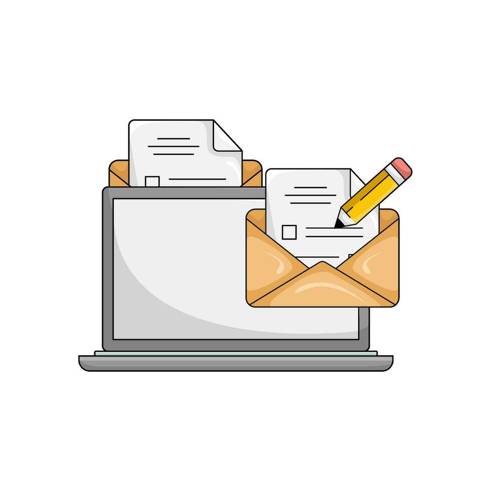 mail, potlood met laptop illustratie vector