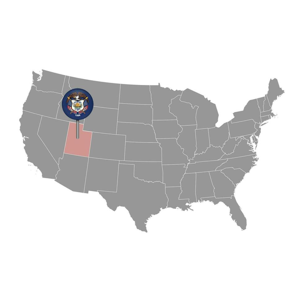 kaart wijzer met vlag van Utah. vector illustratie.