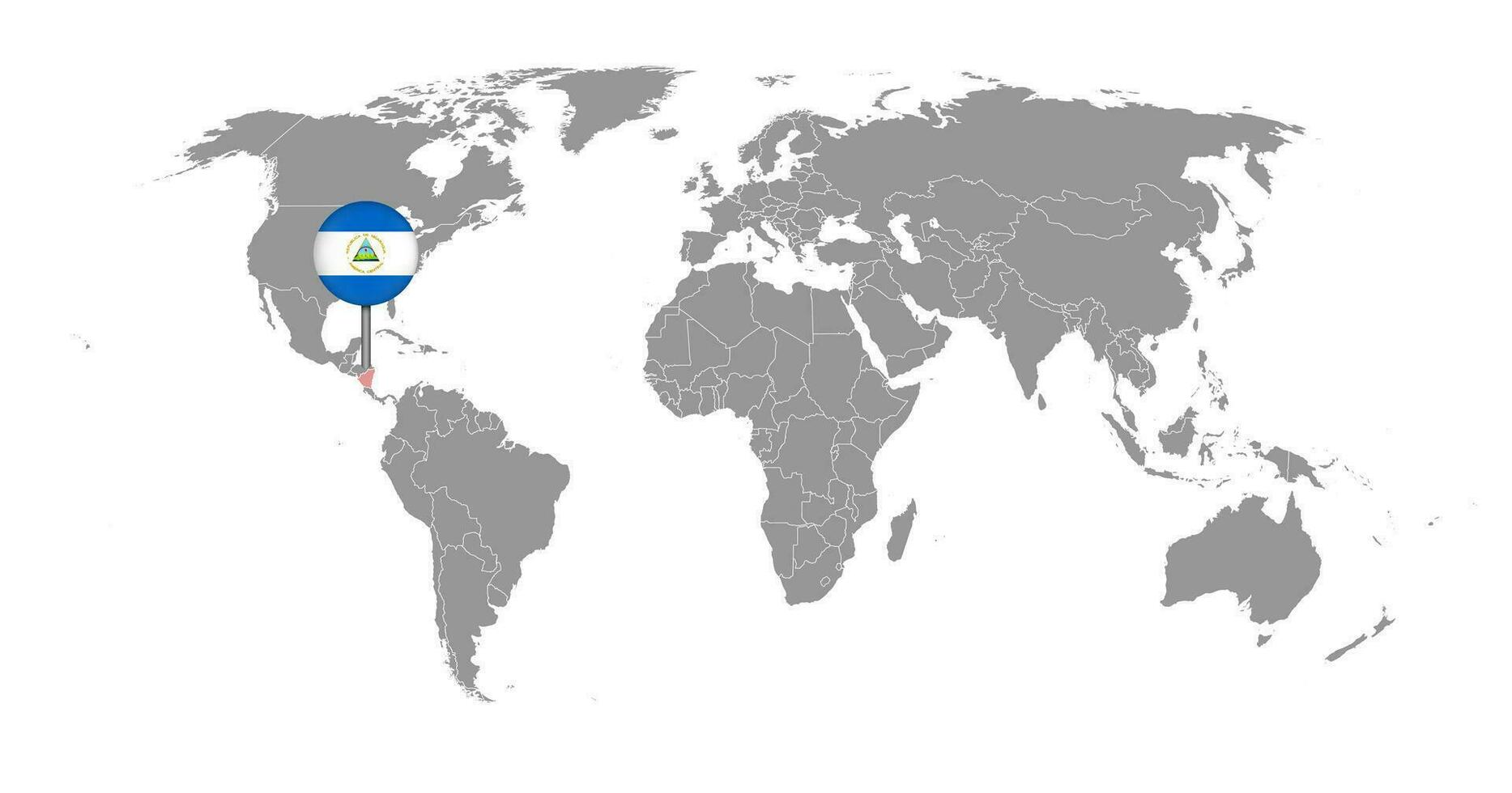 speldkaart met de vlag van Nicaragua op wereldkaart. vectorillustratie. vector