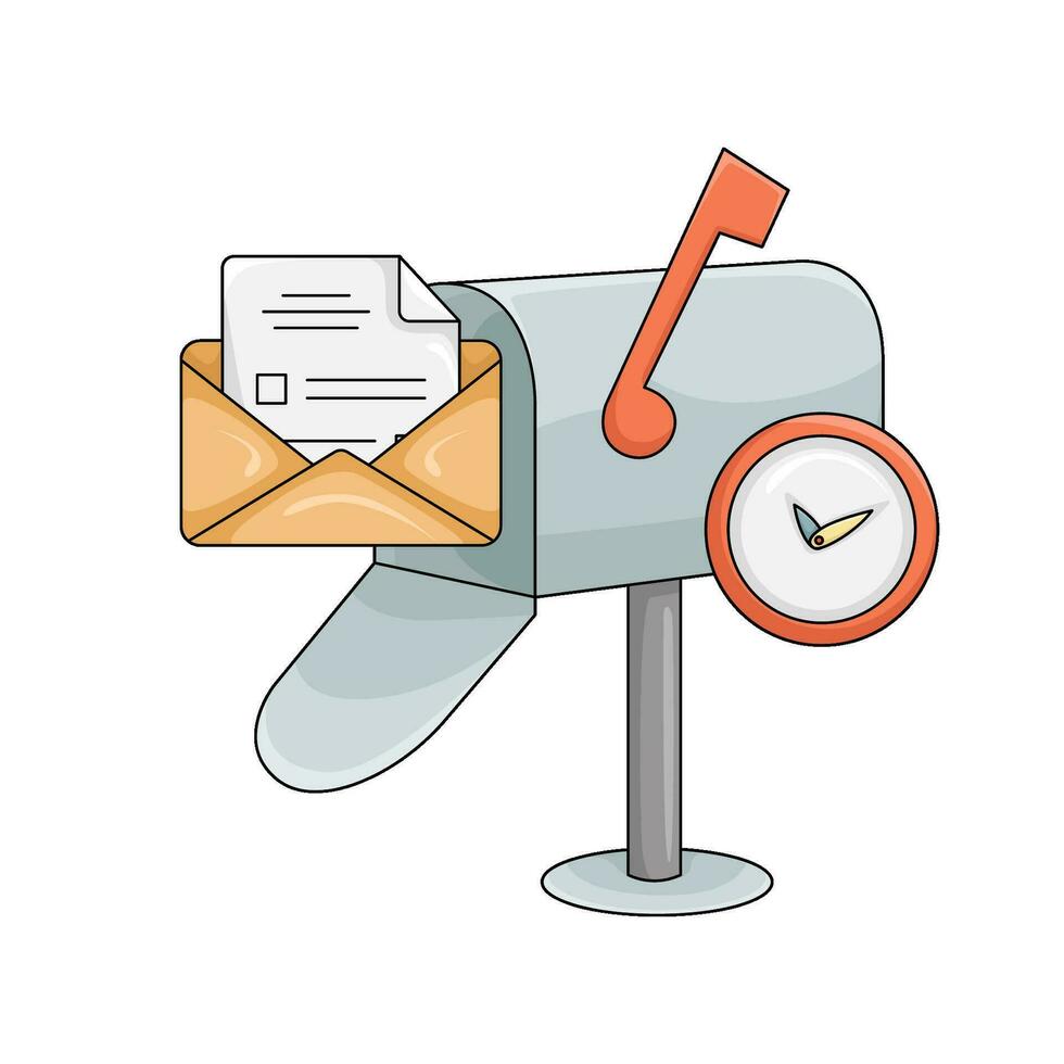 mail in doos mail met klok tijd illustratie vector