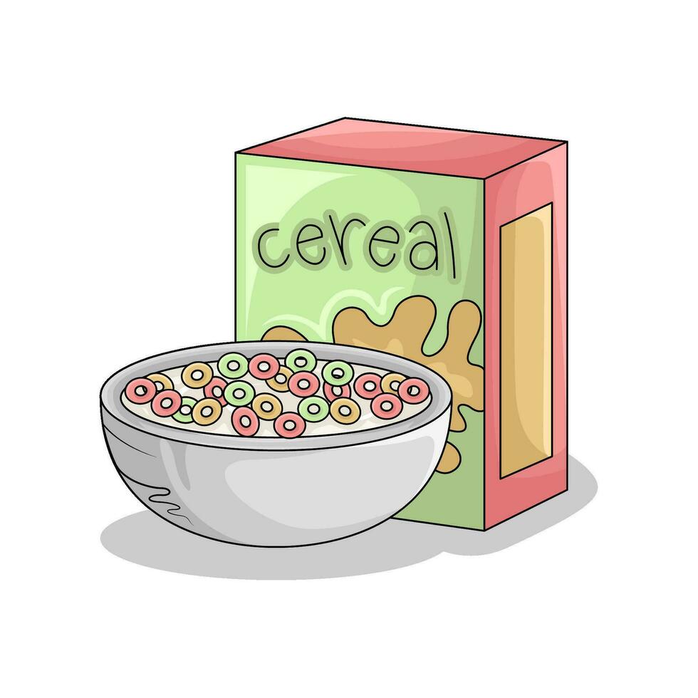 ontbijtgranen doos met ontbijtgranen in kom illustratie vector