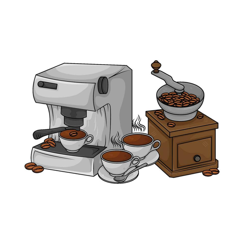 koffie drinken in koffie maker met koffie bonen in Slijper illustratie vector