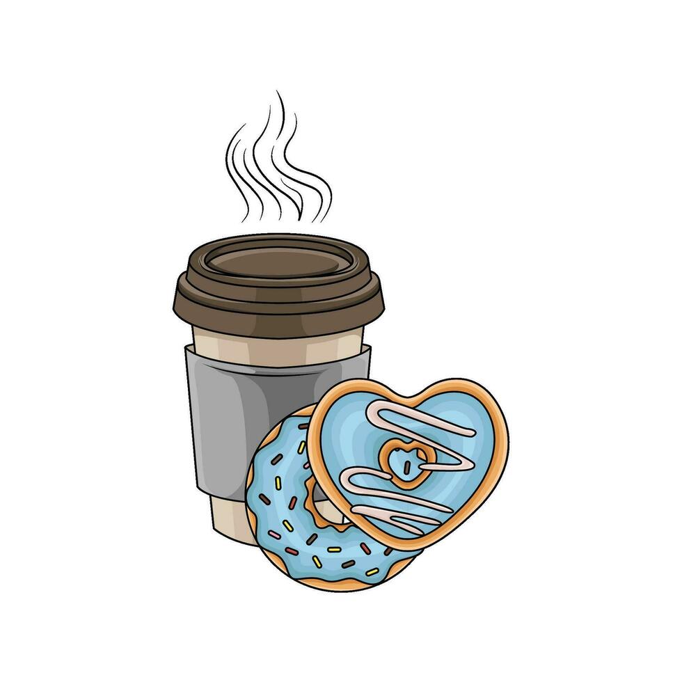 zoet donut met kop koffie drinken illustratie vector