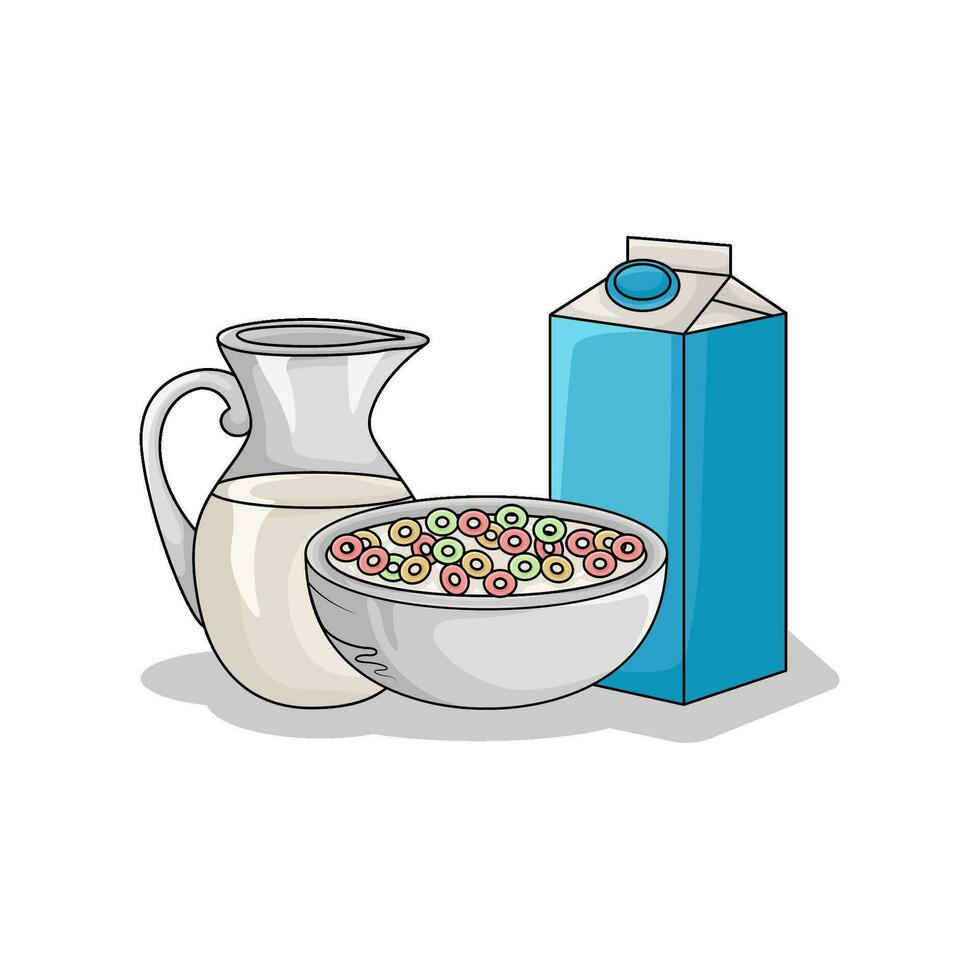 tarwe poeder, melk met ontbijtgranen illustratie vector