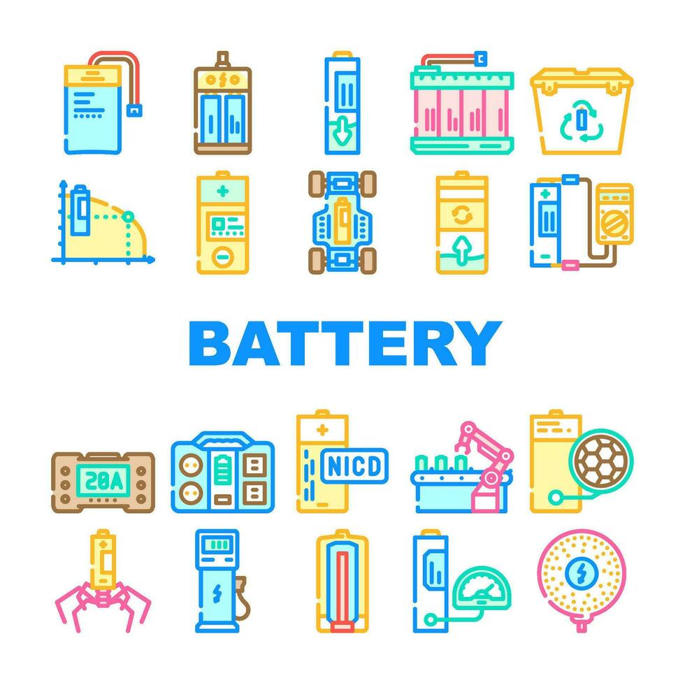 accu technologie macht elektrisch pictogrammen reeks vector