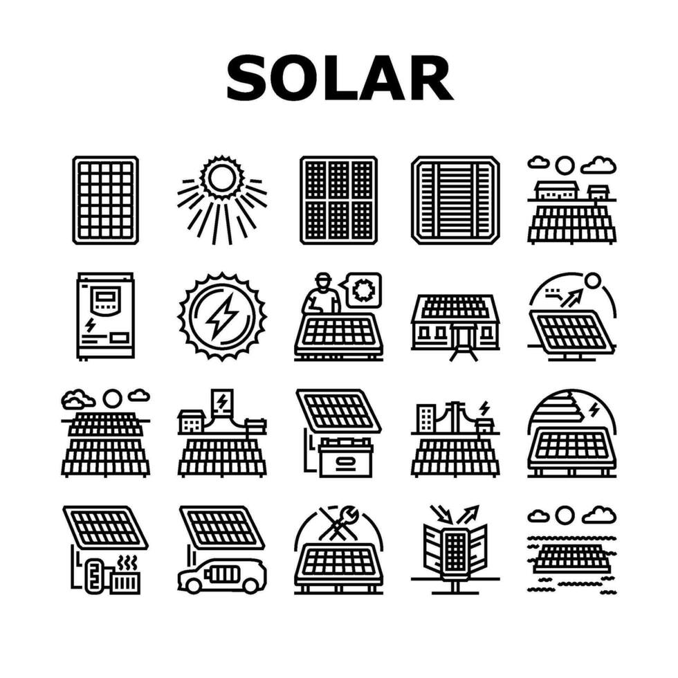 zonne- panelen energie zon pictogrammen reeks vector