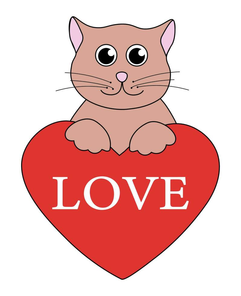 tekenfilm Valentijn dag kat karakter. schattig katje in Aan hart met tekst liefde. vector vlak illustratie.