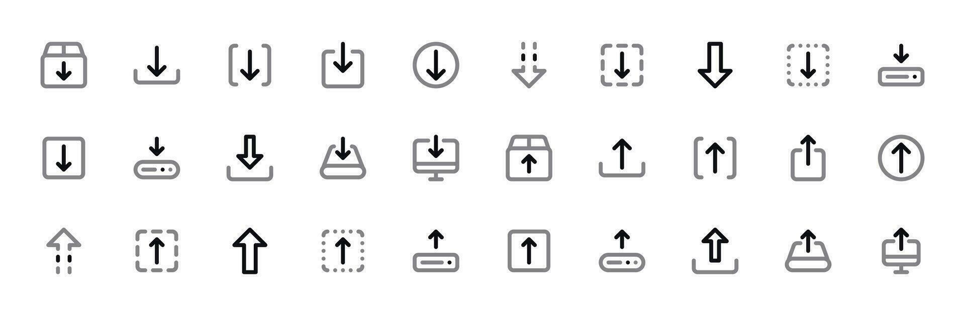 downloaden uploaden pictogrammen reeks - het dossier overdracht, gegevens uitwisseling vector verzameling