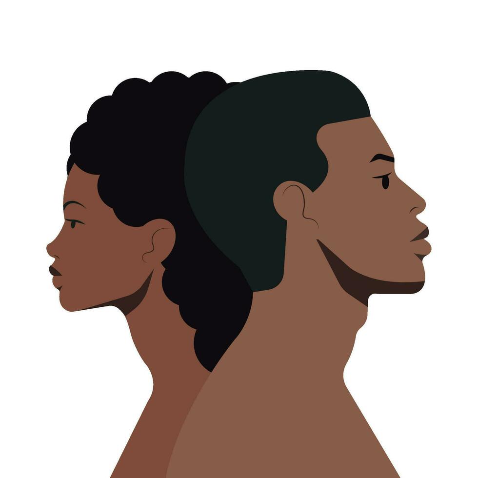 profiel portret van een zwart vrouw en Mens vector