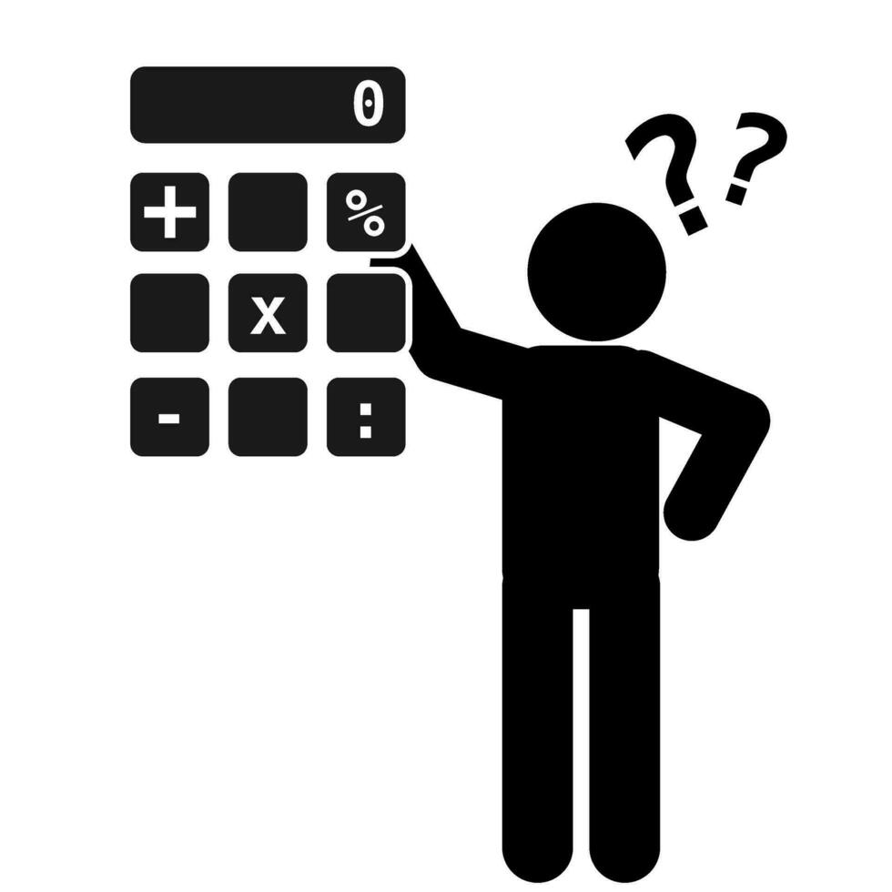 vector illustratie van stok Mens, stok figuur, pictogram berekenen met een rekenmachine