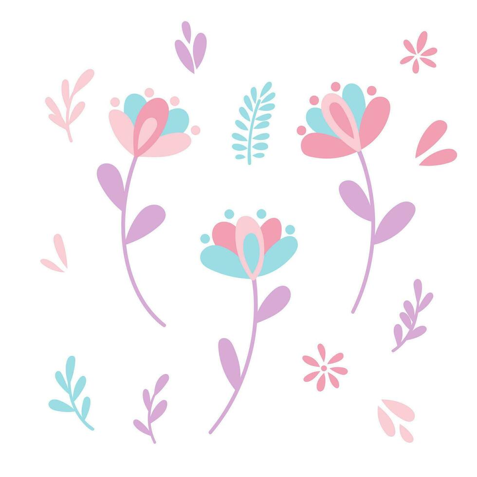 schattig pastel vector bloem decoratie elementen, vlak illustratie voorjaar tekening reeks