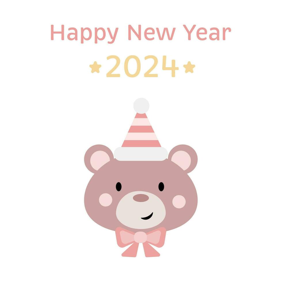schattig 2024 gelukkig nieuw jaar klem kunst illustratie, teddy beer groet voor de vakantie, geïsoleerd vector