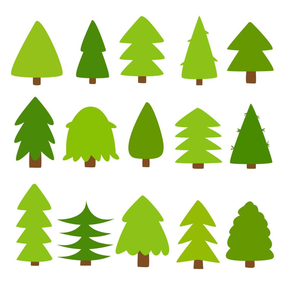 verzameling van chirstmas bomen. boom reeks geïsoleerd Aan wit achtergrond. vector illustratie.