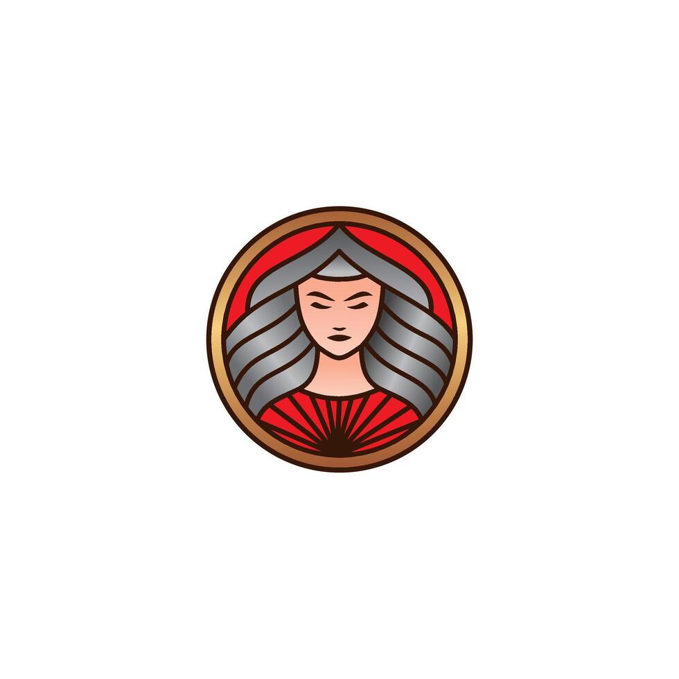 elegante koningin vrouw lang haar met kroon ontwerpconcept voor kapper, schoonheidssalon logo ontwerp vector