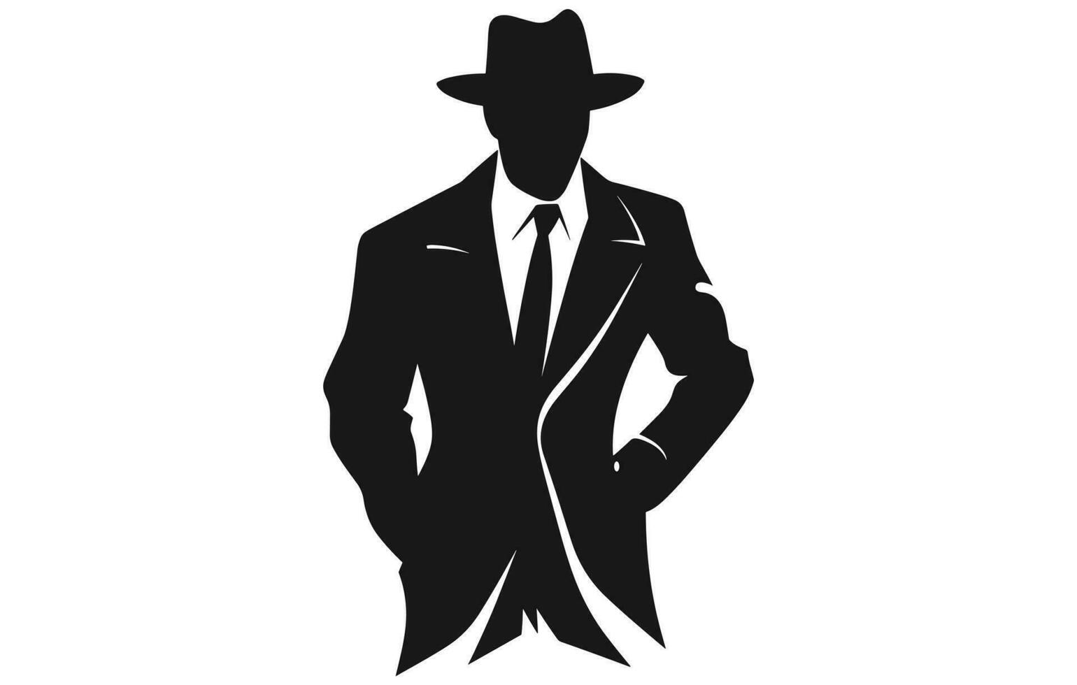 detective logo, silhouet van Mens slijtage hoed en jas vector