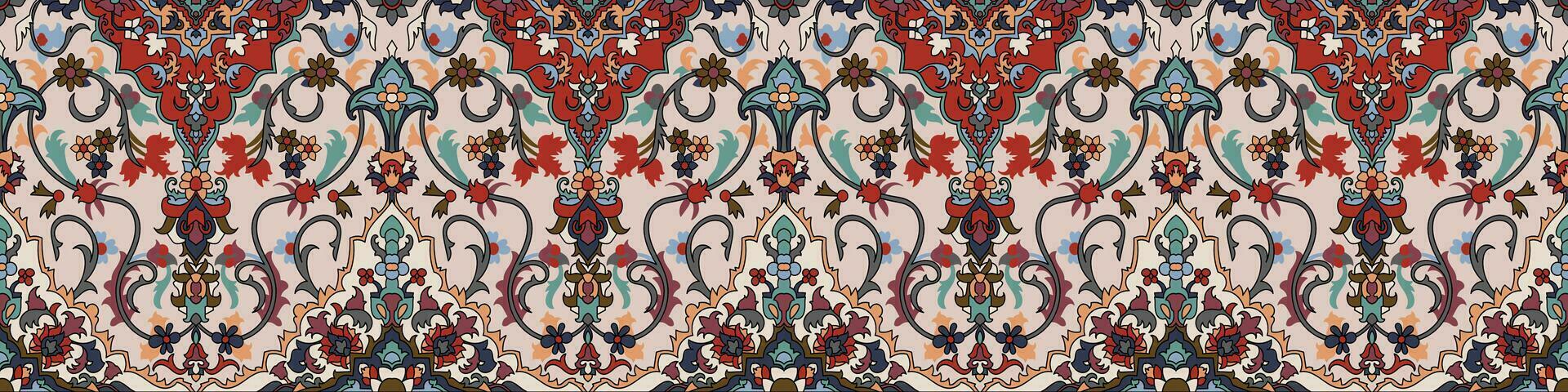 tapijt patroon textiel digitaal ontwerp motief patroon decor hand- gemaakt artwork kader geschenk kaart behang Dames kleding voorkant terug en duppata afdrukken element van barok ornament paisley abstract grens tapijt vector