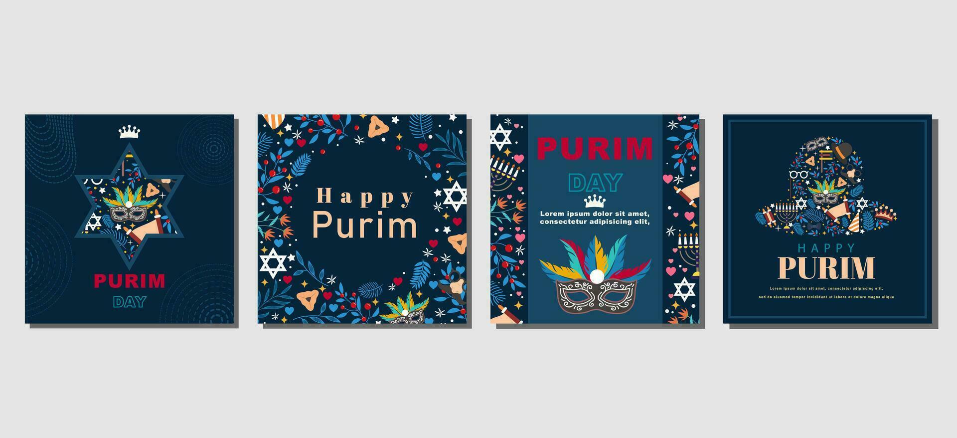 elegant Purim dag reeks van groet kaarten, affiches, vakantie covers vector