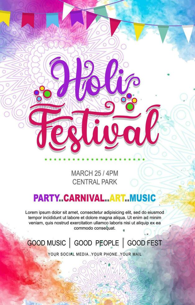 waterverf holi festival poster sjabloon vector