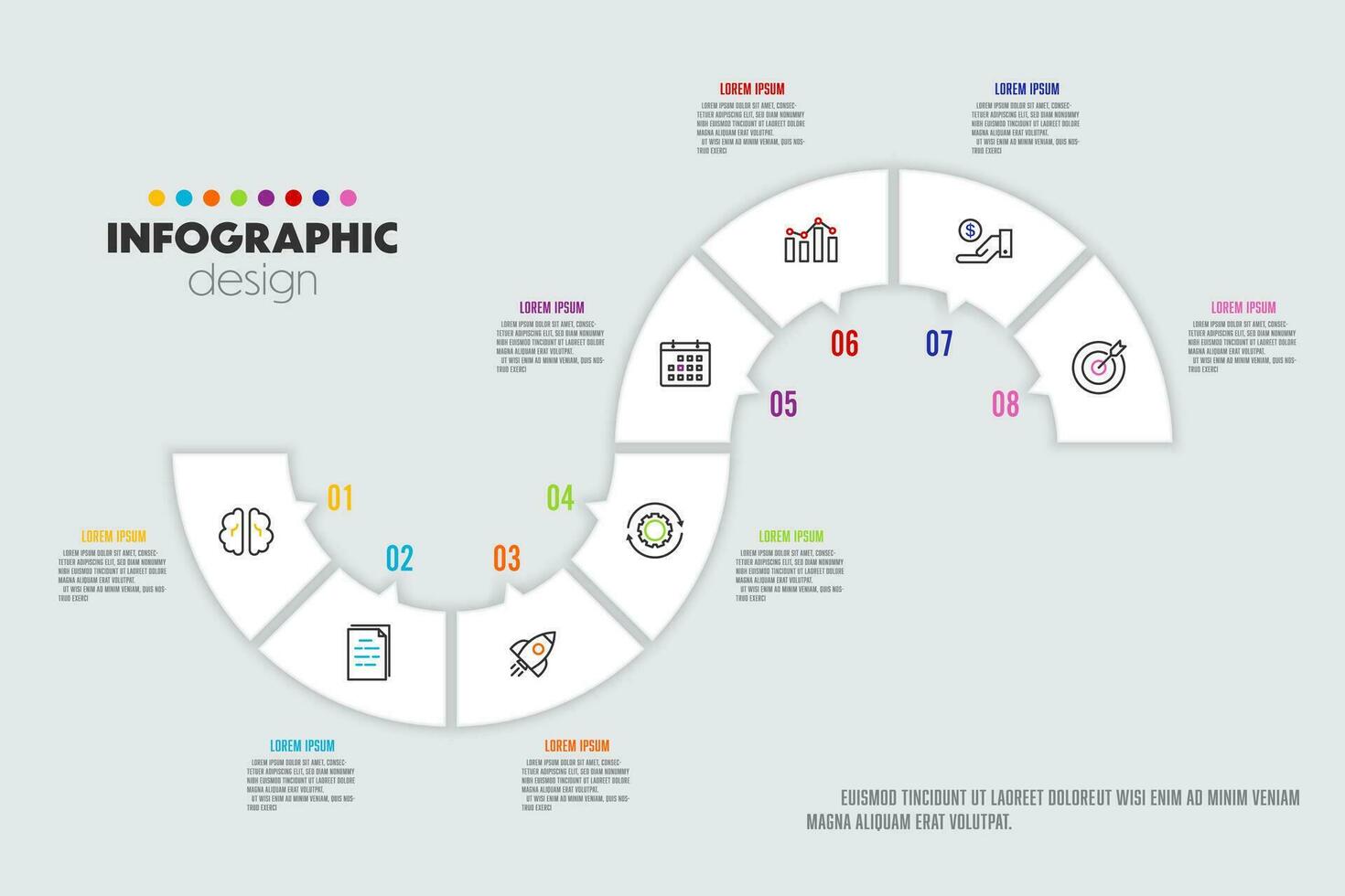 vector tijdlijn infographics sjabloon voor diagrammen, grafieken, presentaties en bedrijf concept grafieken met 8 opties.