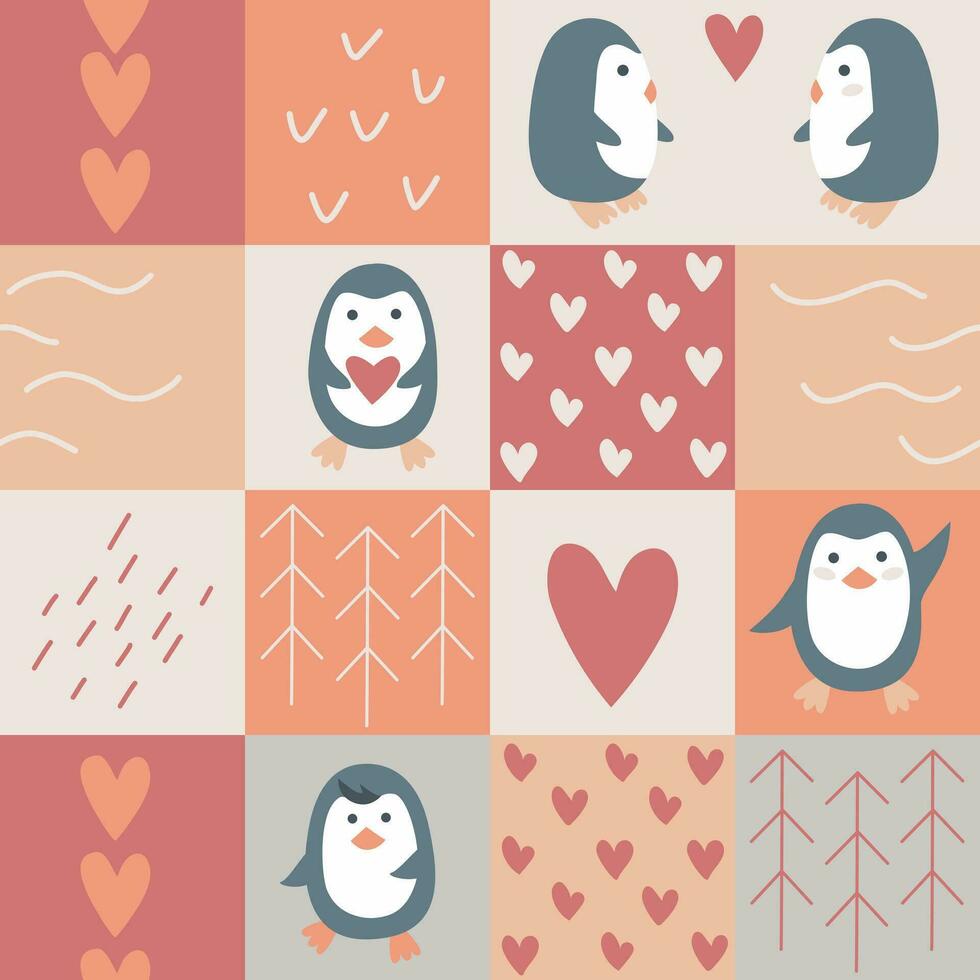 pinguïns in liefde naadloos patroon vector illustratie