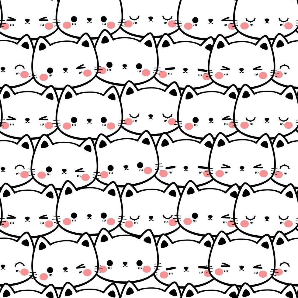 naadloze patroon cartoon doodle met schattige kitten kat hoofd vector