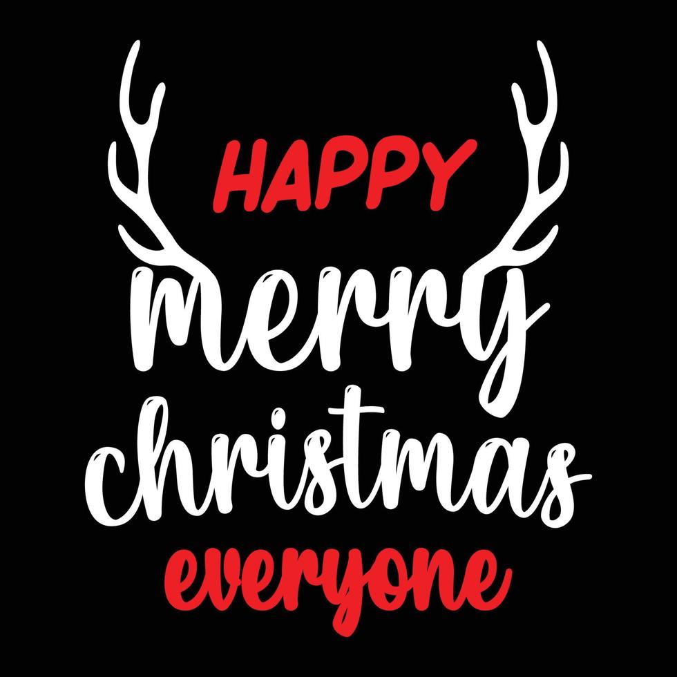 kerstmis, gelukkig vrolijk kerstfeest iedereen typografie t-shirt print gratis vector