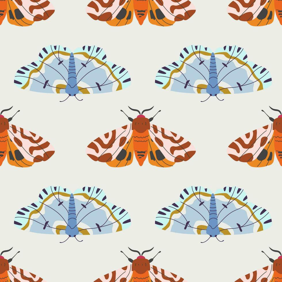 naadloos patroon met vlinders en motten. behang met decoratief insecten met kleurrijk Vleugels. eindeloos vlak vector illustratie