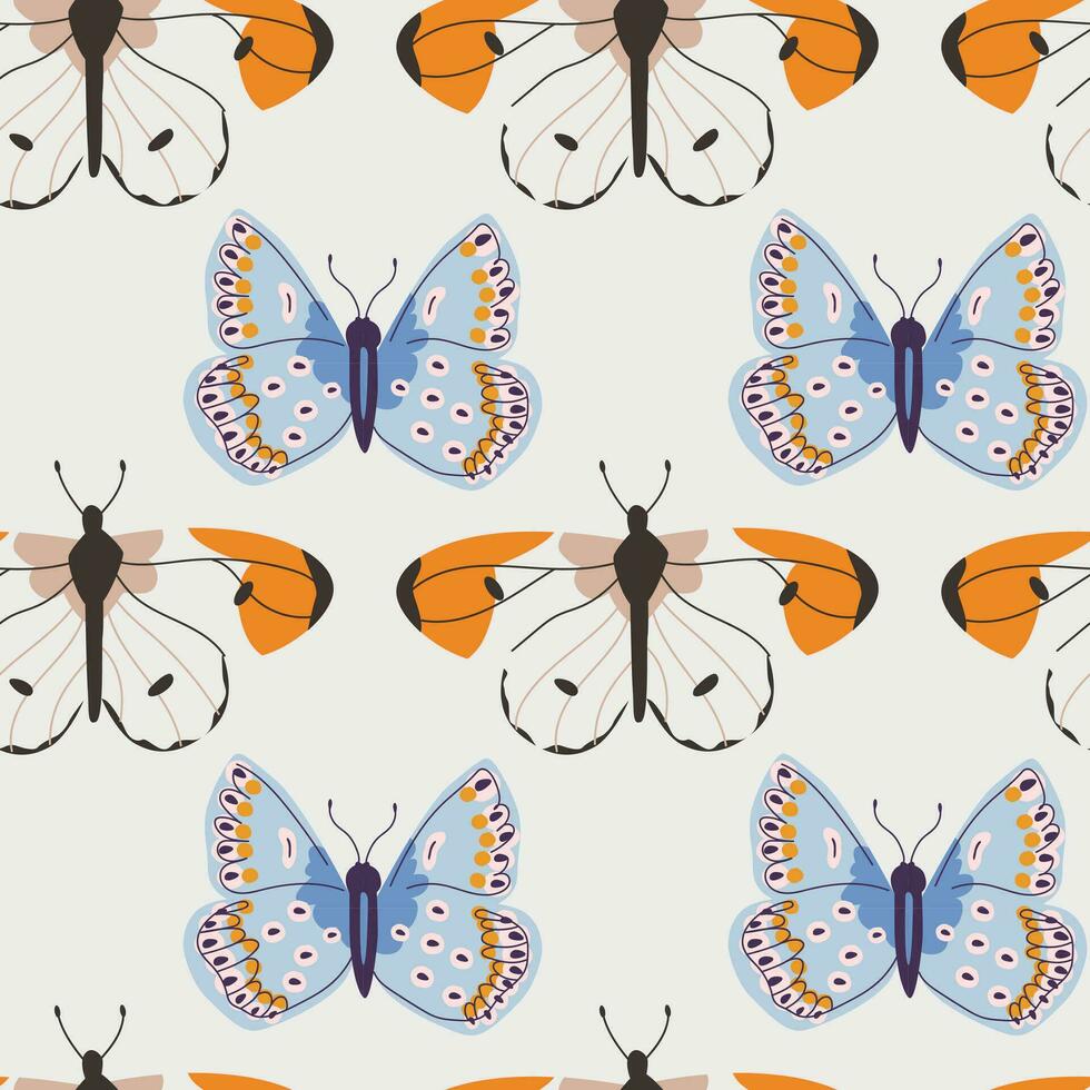 naadloos patroon met vlinders en motten. behang met decoratief insecten met kleurrijk Vleugels. eindeloos vlak vector illustratie