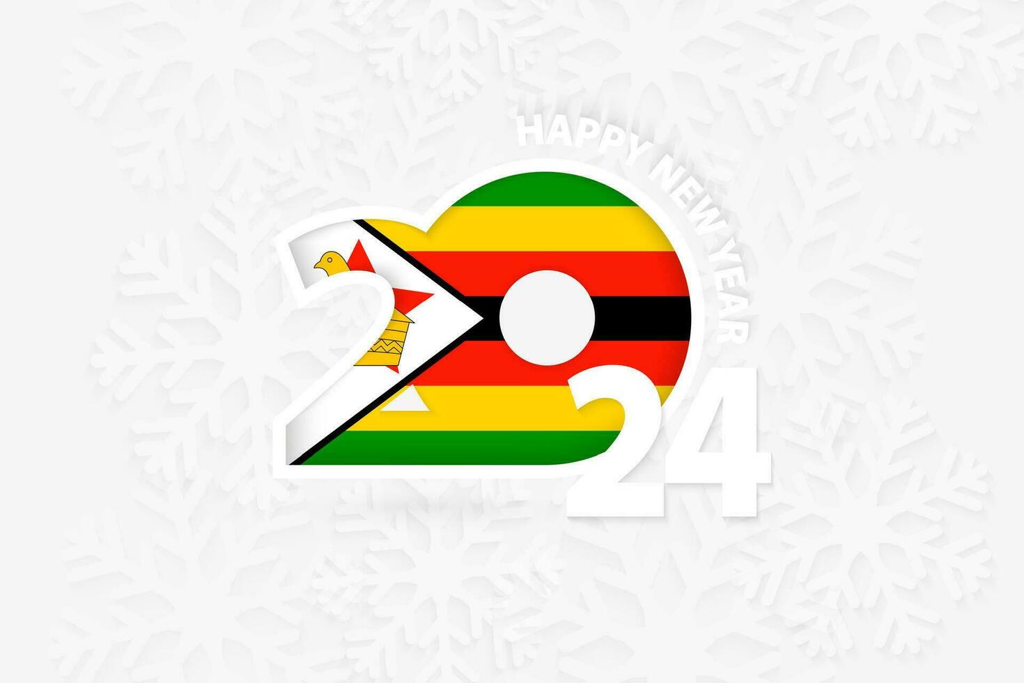 nieuw jaar 2024 voor Zimbabwe Aan sneeuwvlok achtergrond. vector