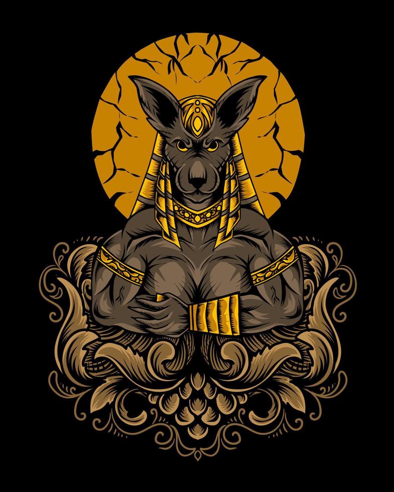 illustratie anubis god met gravure ornament vector