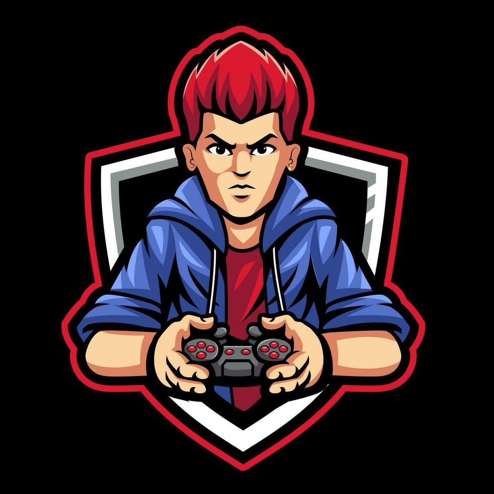 gamer e sport mascotte logo ontwerp voor gaming of wimpel vector