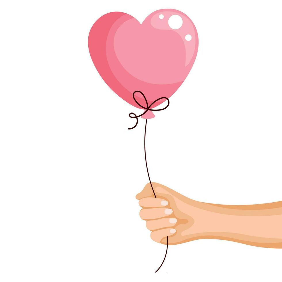 hand- Holding hart ballonnen. groet banier gelukkig verjaardag, gelukkig Valentijnsdag dag. vector