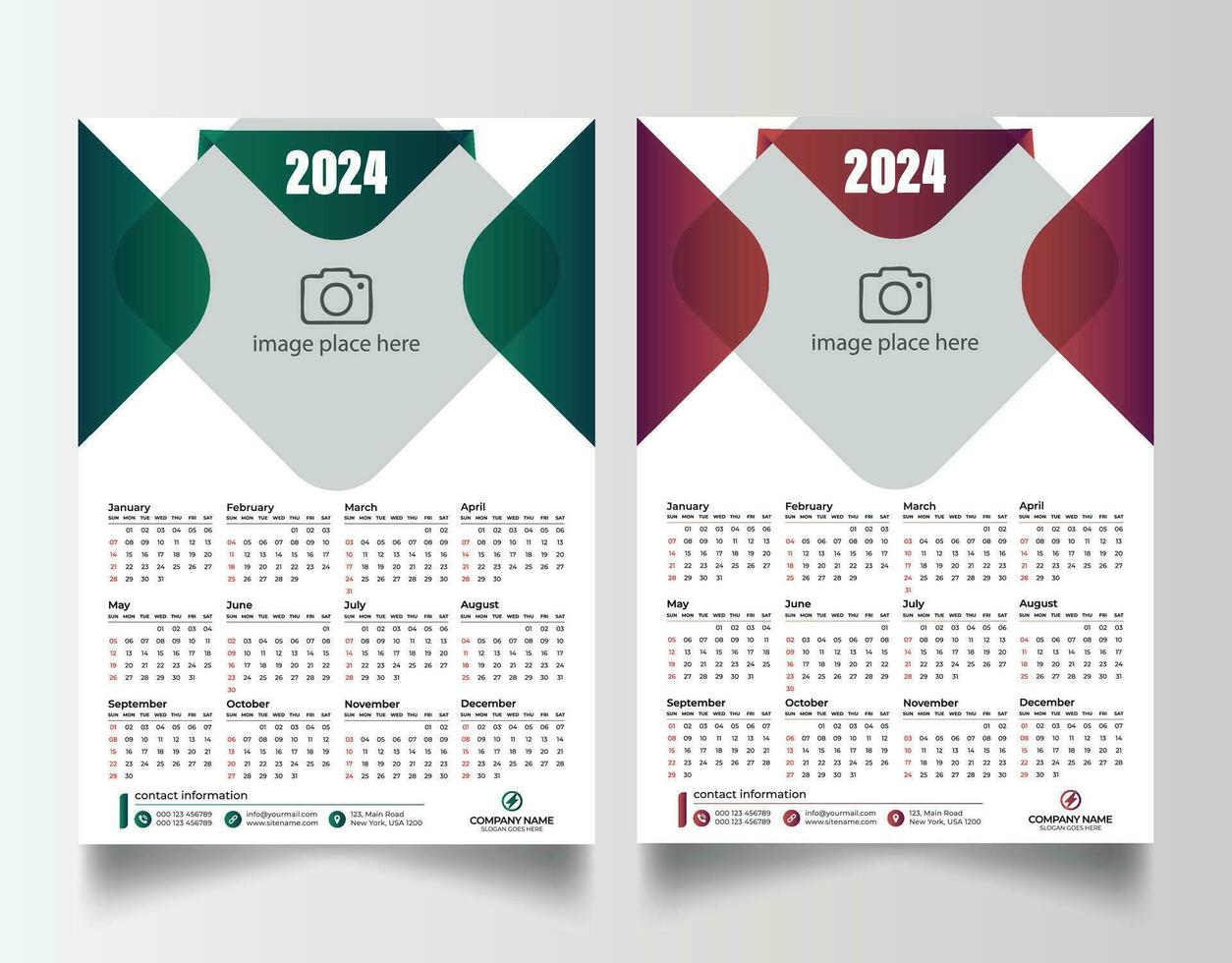 nieuw jaar 2024 een bladzijde muur kalender sjabloon vector