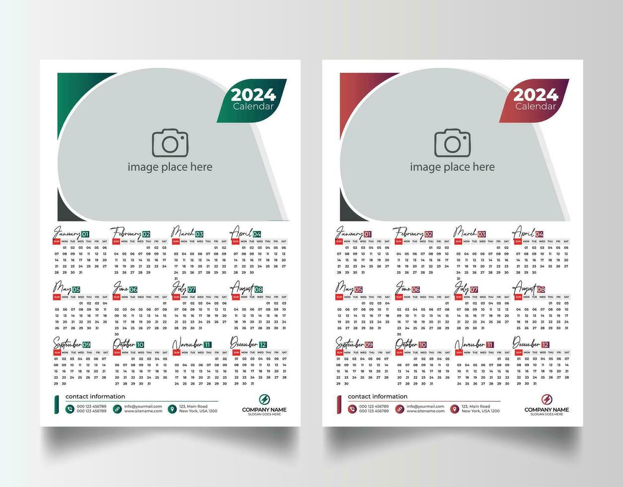 nieuw jaar 2024 een bladzijde muur kalender sjabloon vector