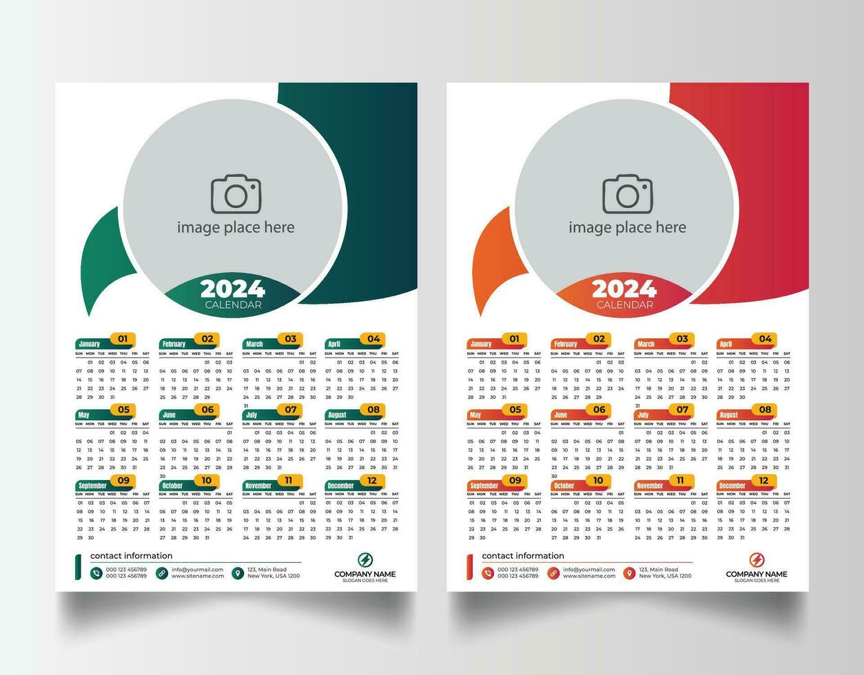 nieuw jaar 2024 een bladzijde muur kalender sjabloon vector