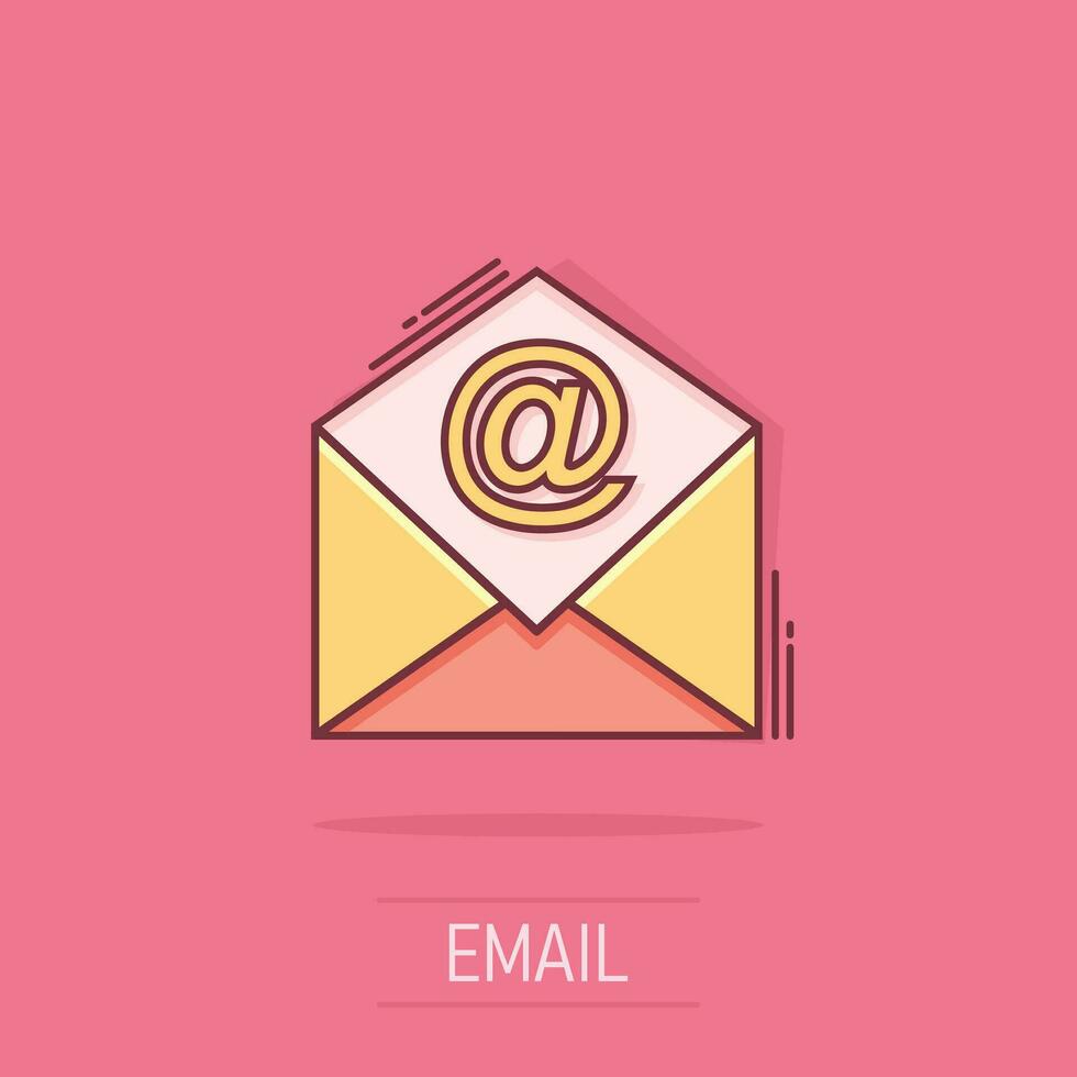 vector tekenfilm mail envelop icoon in grappig stijl. e-mail teken illustratie pictogram. mail bedrijf plons effect concept.