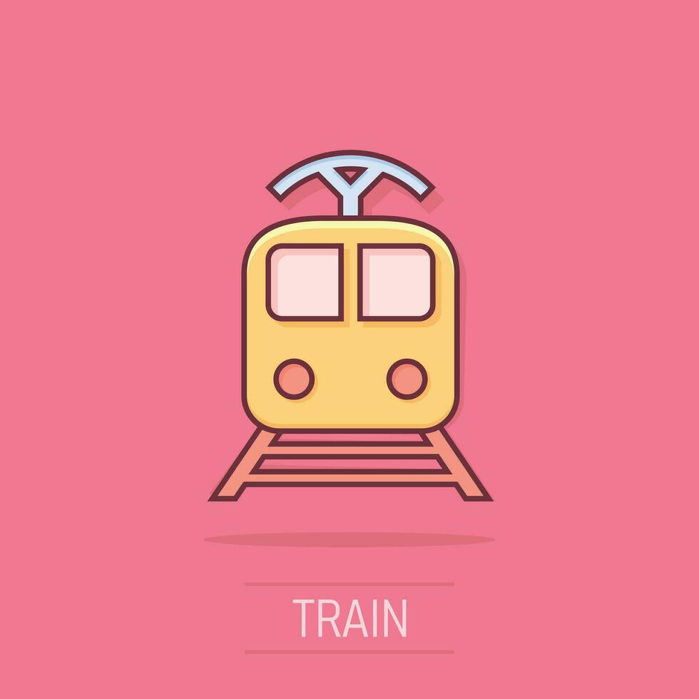 vector tekenfilm trein vervoer icoon in grappig stijl. trein teken illustratie pictogram. vervoer bedrijf plons effect concept.