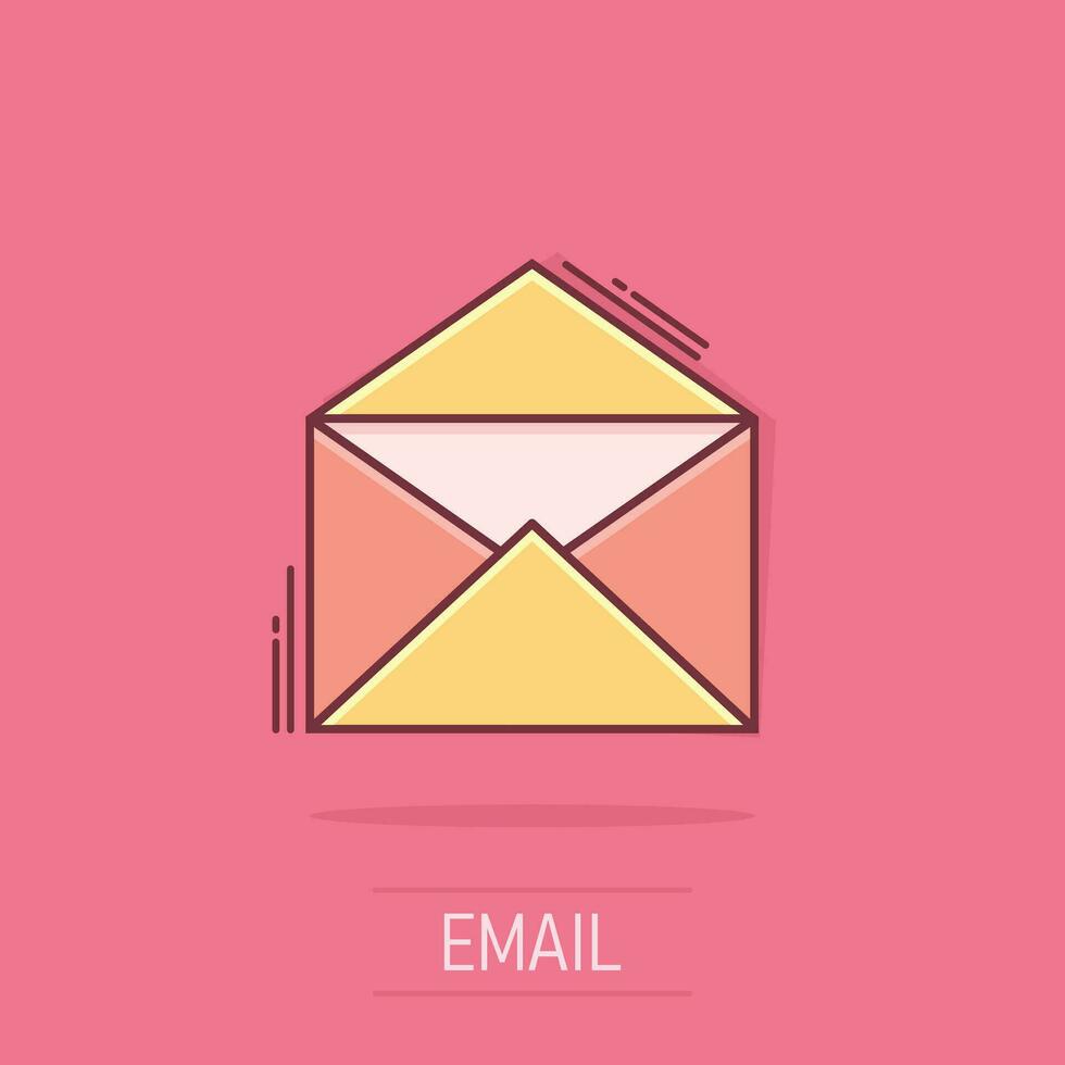 vector tekenfilm mail envelop icoon in grappig stijl. e-mail teken illustratie pictogram. mail bedrijf plons effect concept.