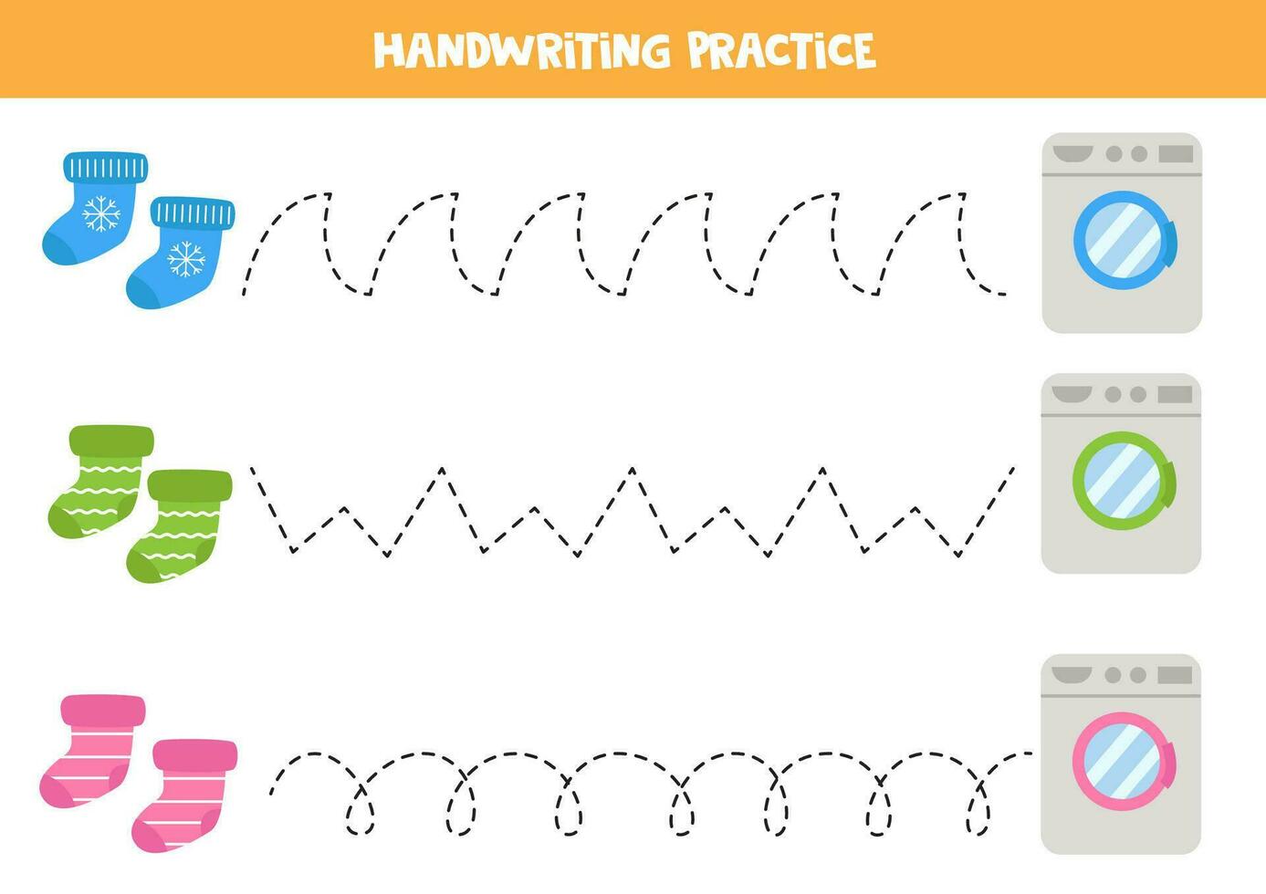 traceren lijnen voor kinderen. schattig kleurrijk sokken en het wassen machines. handschrift oefening. vector