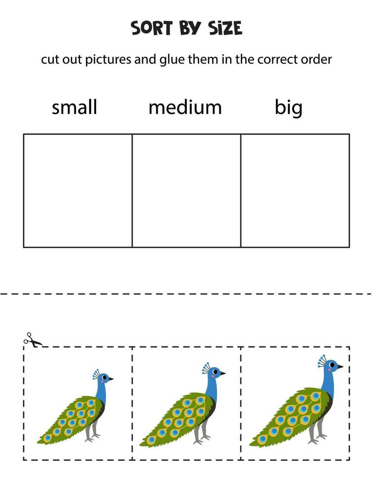 soort schattig Pauw door maat. leerzaam werkblad voor kinderen. vector