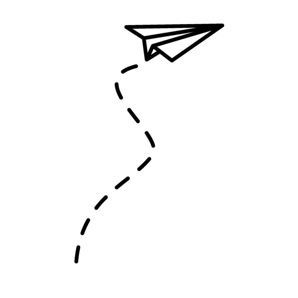 papier vliegtuig lijnen. papier vliegtuig met route lijn pad. vliegend papier vliegtuig met stippel bijhouden richting. papier vliegtuigen. vector