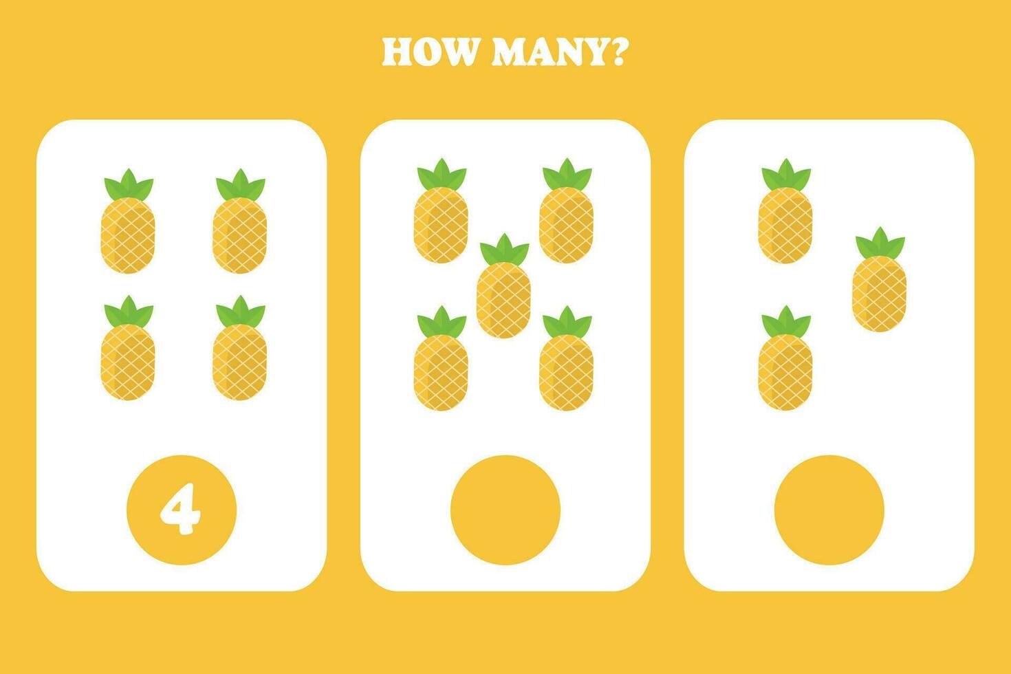 hoe veel ananas zijn Daar leerzaam werkblad ontwerp voor kinderen. tellen spel voor kinderen. vector