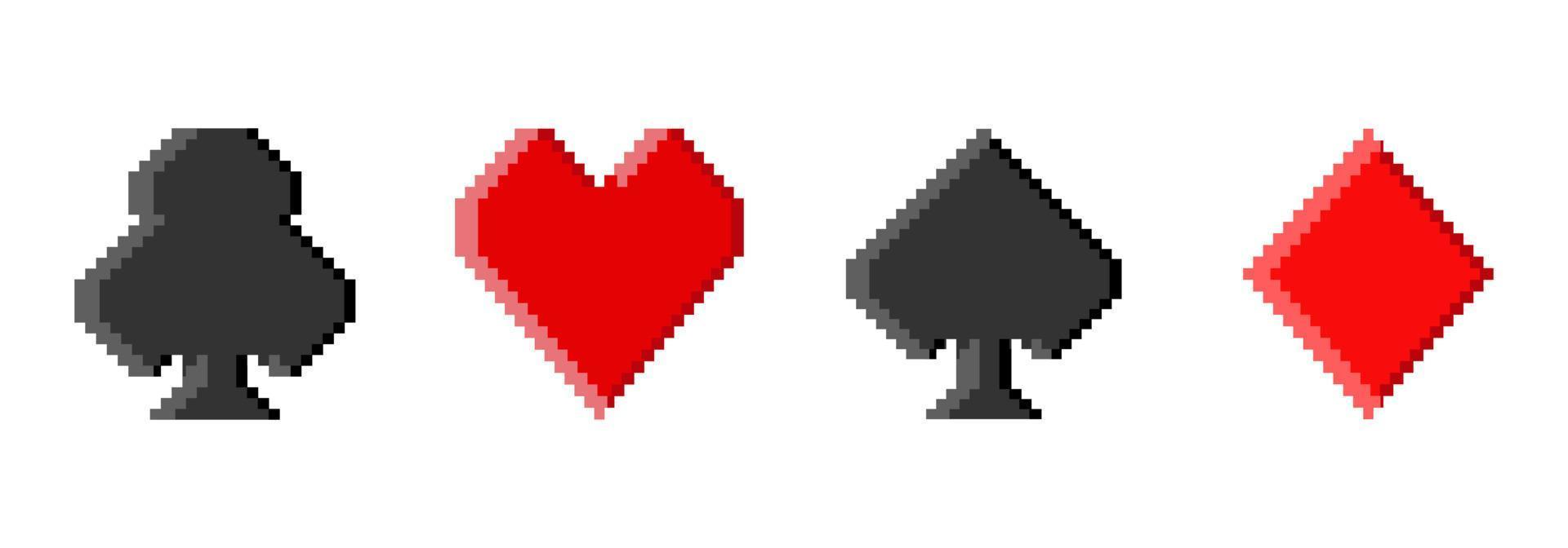 gepixelde en 8-bits pokersymbolen vector